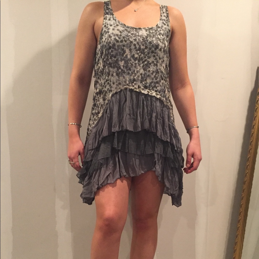 Fun floral dress grey white blue hues